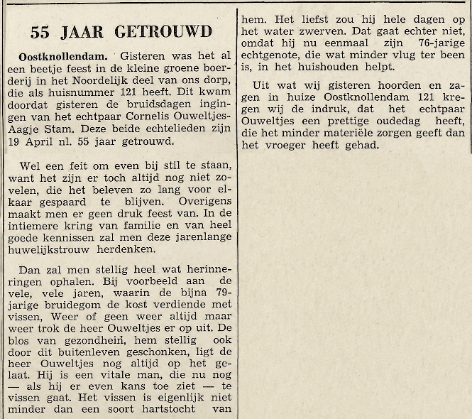 Cornelis Ouweltjes en Aagje Stam 55 jaar getrouwd